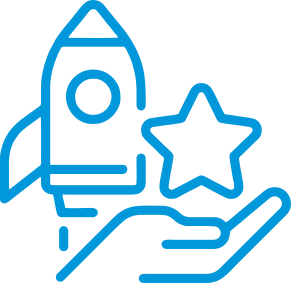 Blue rocket and star icon